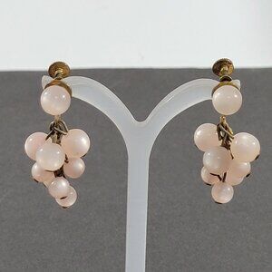 Pale Pink Cats Eye Grape Cluster Earrings Screwback 1.5" Vintage